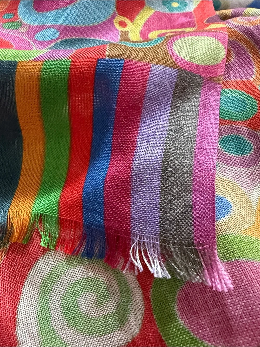 Asian Eye Oversized 100% Silk Scarf – Vibrant Abstract Print, Made in India